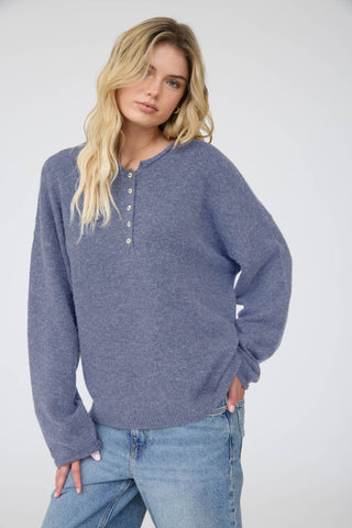 Regina Rolled Henley - Denim Blue
