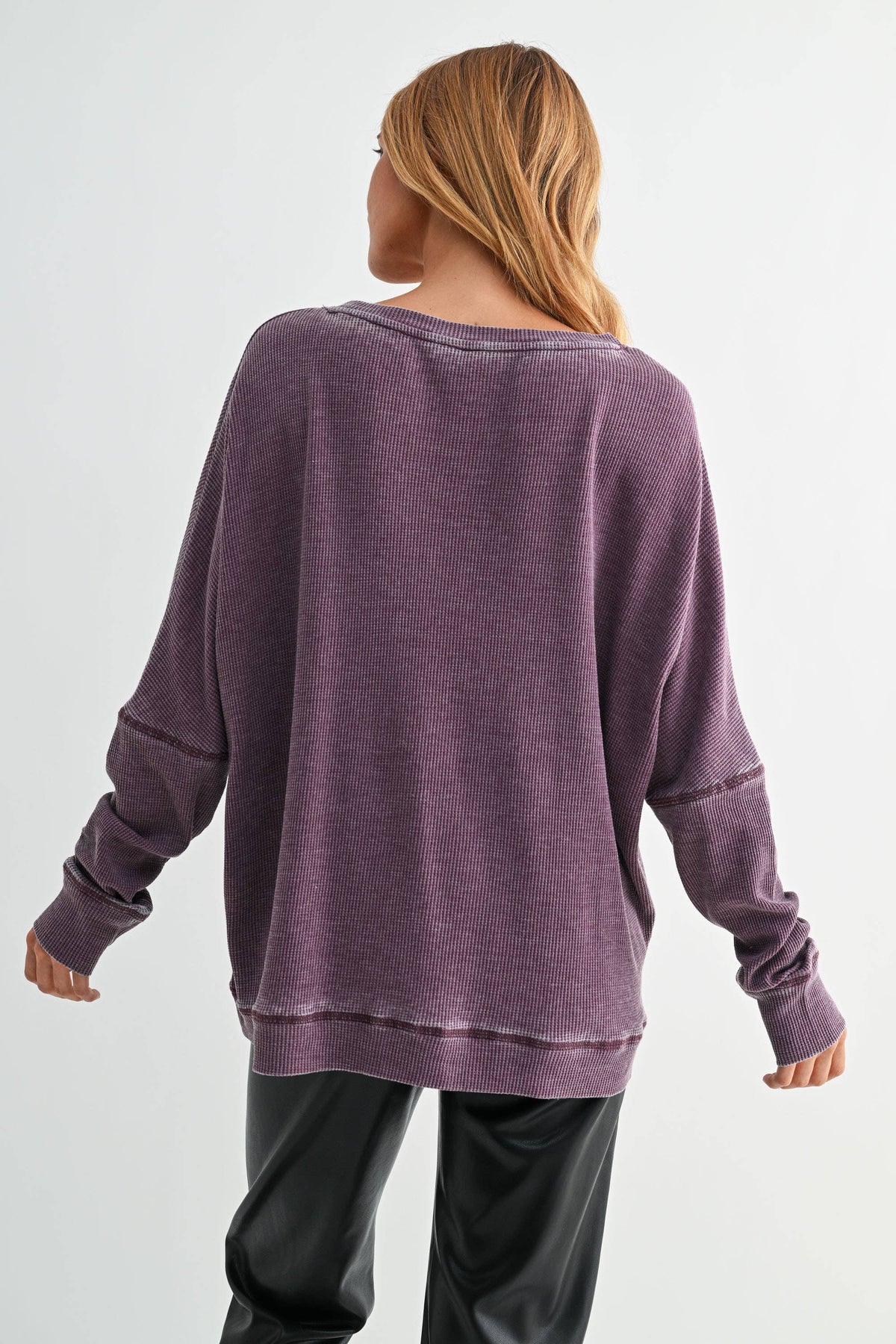 Waffle Ribbed Roundneck Pullover