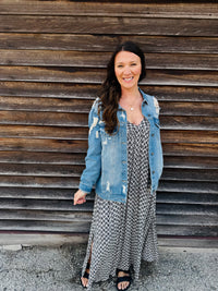Midnight Whimsy Printed A-Line Maxi Dress
