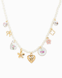 Feminine Ceramic Charm Pearl Chain Necklace