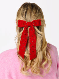 VELVET AND RHINESTONES BOW CLIP