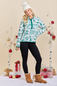 Winter Village Print Puffer Jacket – Holiday Outerwear
