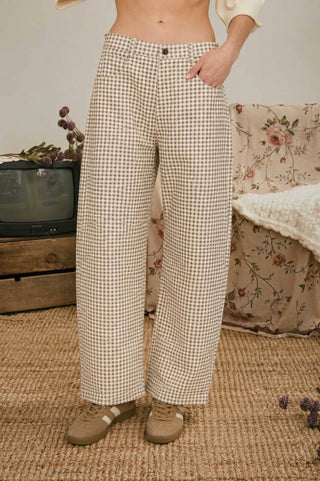 Gracie Gingham Barrel Pants - Brown