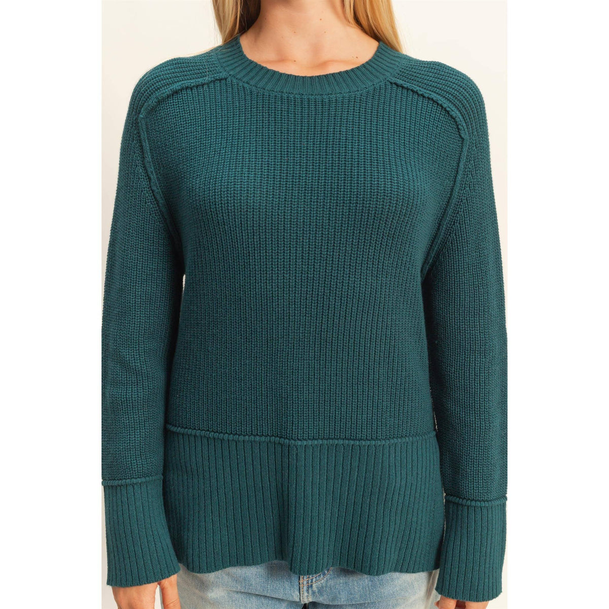 Raglan Long Sleeve Side Slit Sweater