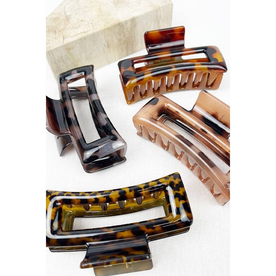 Leopard Cut Out Rectangle Hair Clips