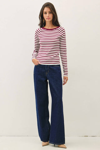 Stacy Striped Sweater - Wine