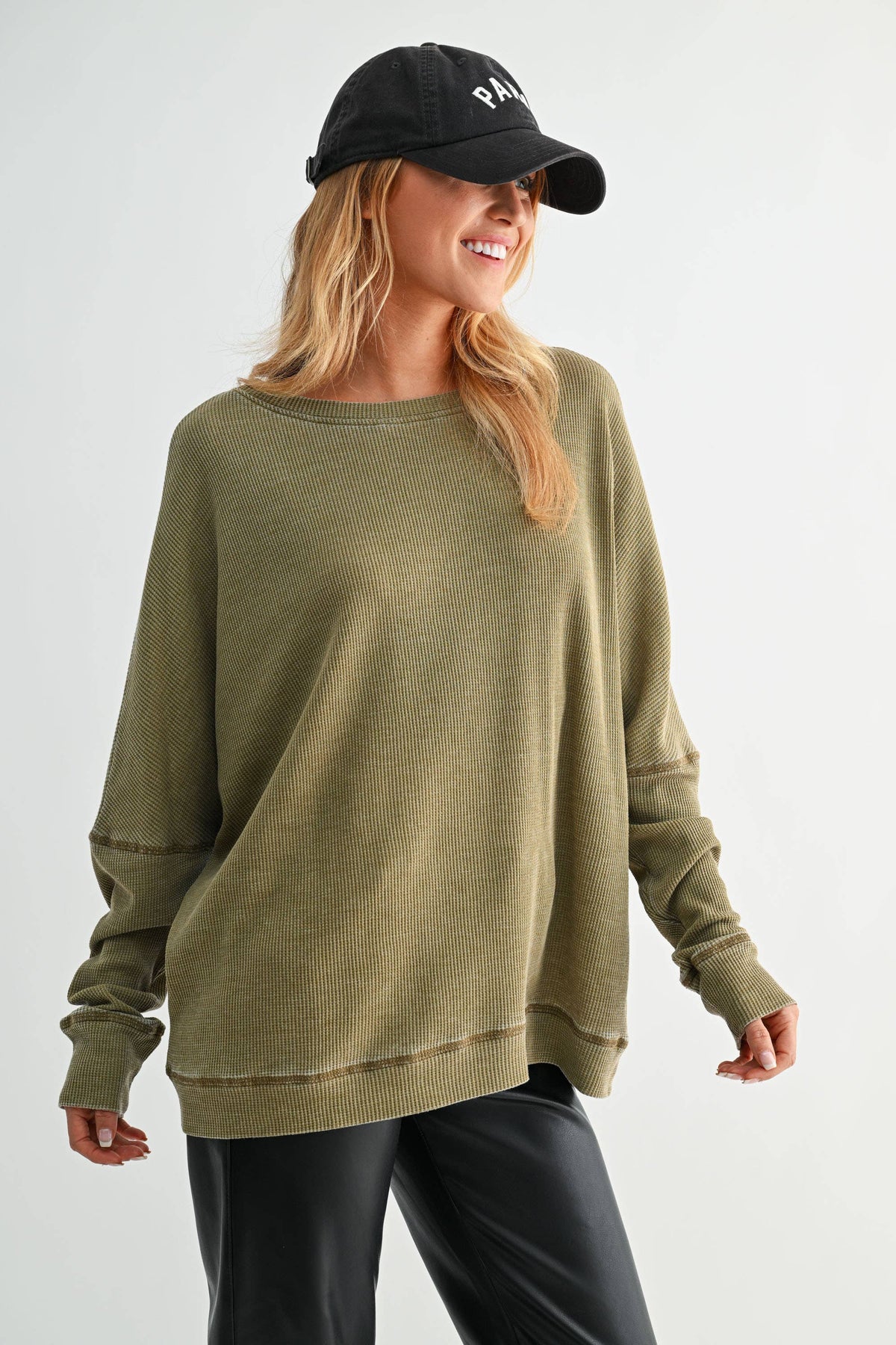 Waffle Ribbed Roundneck Pullover