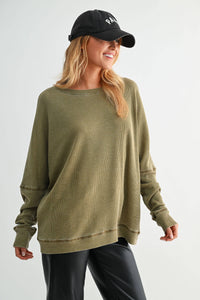 Waffle Ribbed Roundneck Pullover