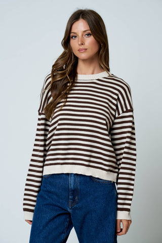 Stassy Striped Back Button Knit Sweater