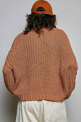 Genesis Mock Neck Balloon Sleeve Cable Knit Pullover Sweater - Cream