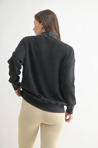 Chunky Waffle Mineral Wash Mock Neck Sweater