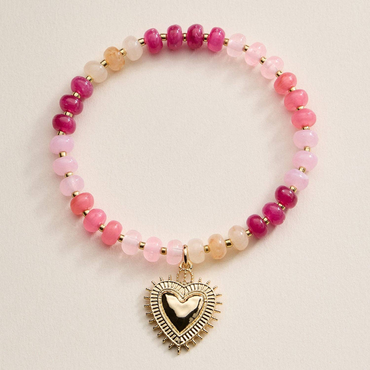 Beaded Heart Charm Stretch Bracelet Set