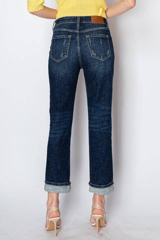 Artemis Cuffed Straight Jeans - Dark Wash