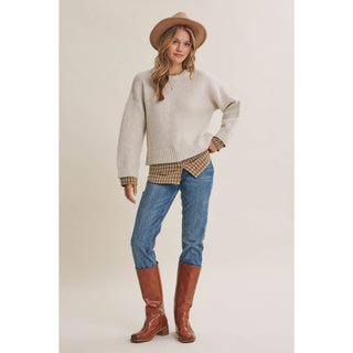 Country Road Layered Plaid Hem Sweater