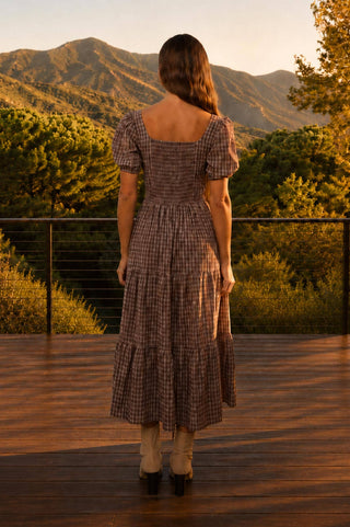 Penelope Plaid Midi Dress - Brown