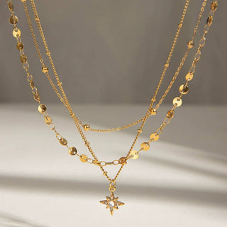 18K Gold PVD Plated Stainless Steel Celestial Layered Necklace
