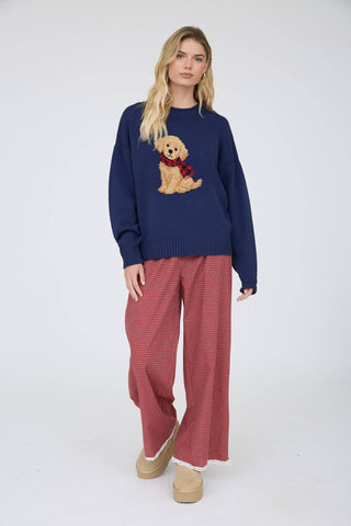 Intarsia Puppy Crew Neck Sweater