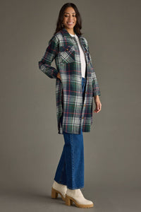 Navy, Green, White & Red Plaid Long Shacket