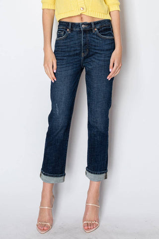 Artemis Cuffed Straight Jeans - Dark Wash