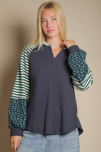 Eva Oversized Floral & Stripe Casual Knit Top