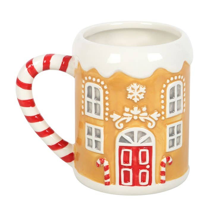 Candy Cane Gingerbread House Christmas Mug