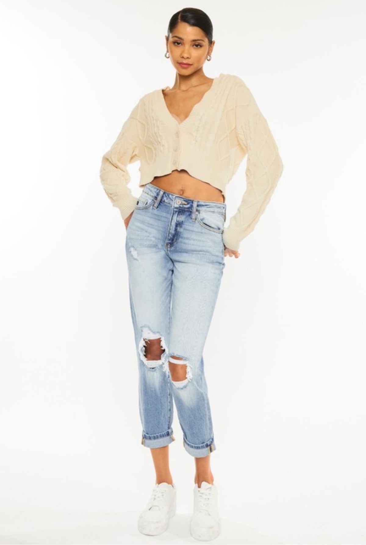 KanCan High Rise Cuffed Mom Fit Jeans