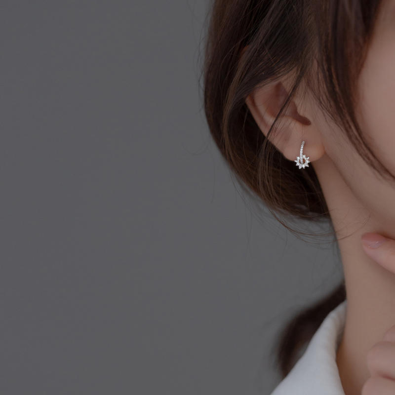 Dainty Gold Sun Huggie Hoop Earrings in 925 Sterling Silver