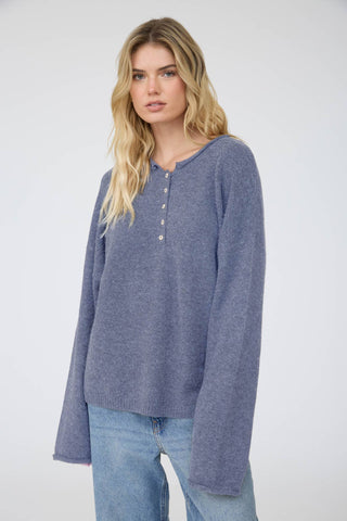 Regina Rolled Henley - Denim Blue