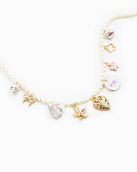 Feminine Ceramic Charm Pearl Chain Necklace