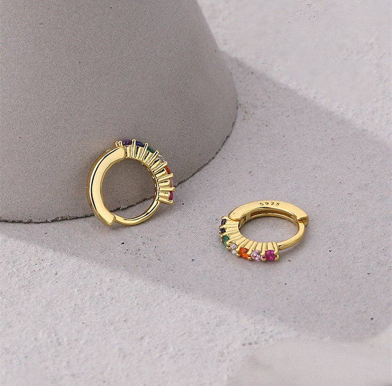 Rainbow Hoop Earrings in 925 Sterling Silver