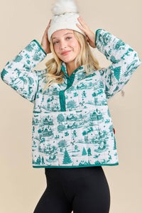 Winter Village Print Puffer Jacket – Holiday Outerwear
