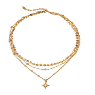 18K Gold PVD Plated Stainless Steel Celestial Layered Necklace