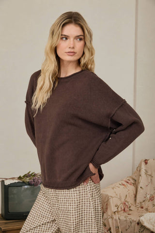 Rory Crew Neck Sweater - Chocolate Brown