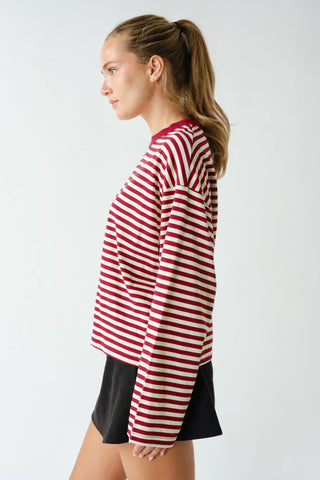 Horizon Striped Long-Sleeve Tee - Cherry Red