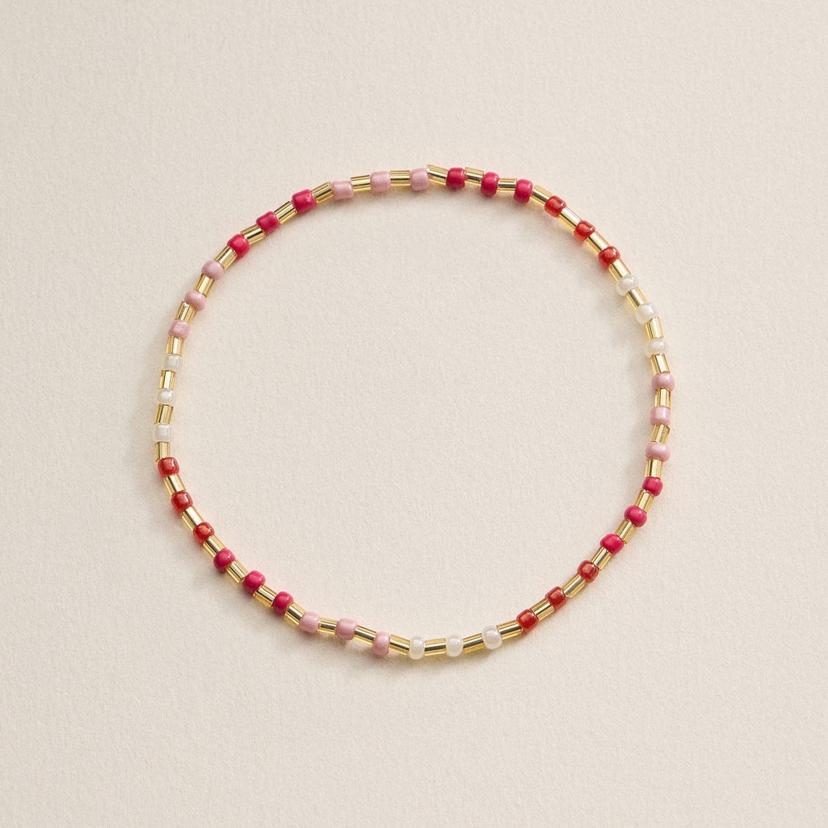 Beaded Heart Charm Stretch Bracelet Set