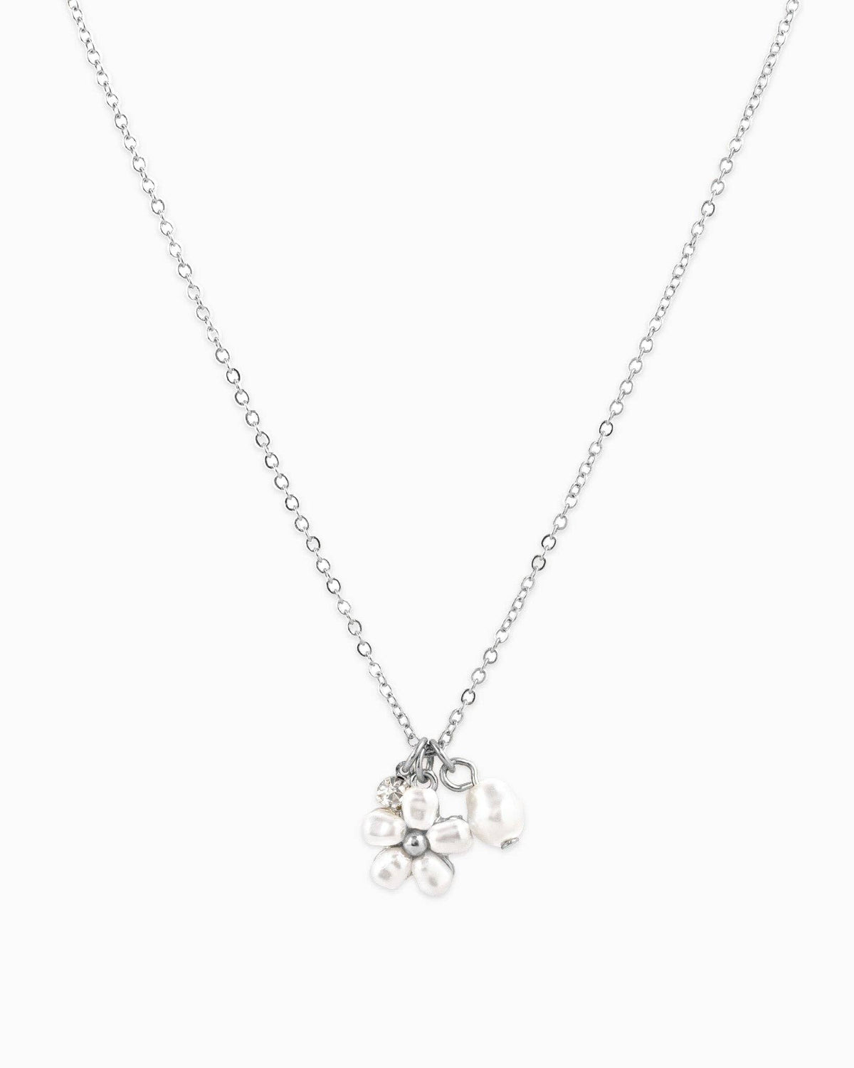 Dainty Stone & Pearl Flower Charm Necklace