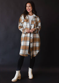 Tan, Cream & Gray Plaid Long Flannel