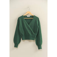 Avery Surplice V Neck Sweater- Green