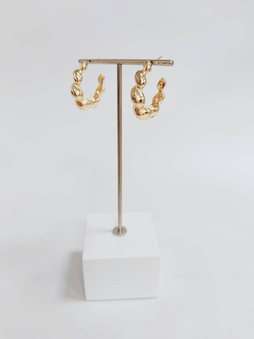 Gold Textured Twisted 1" Hoop Earring