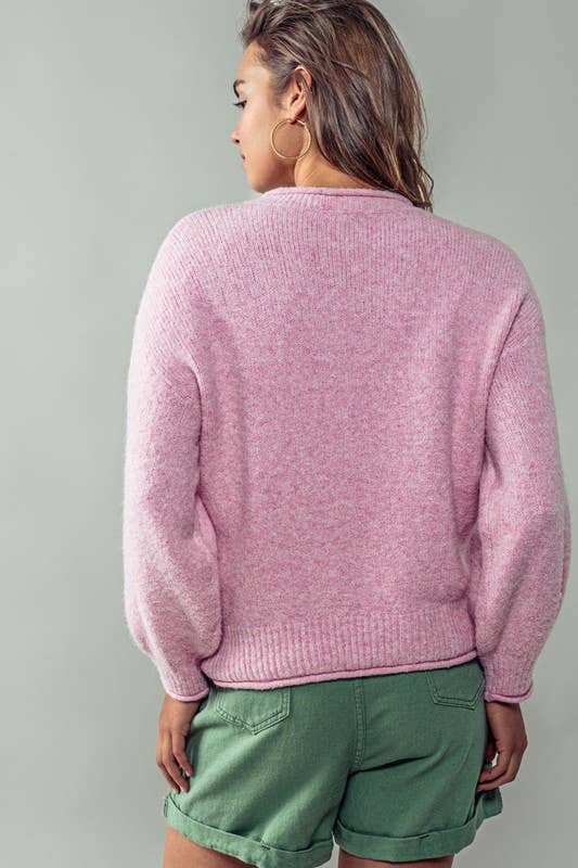 Bow Charm Knit Sweater - Pink