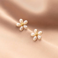 Dainty Pearl Flower Stud Earrings in 925 Sterling Silver