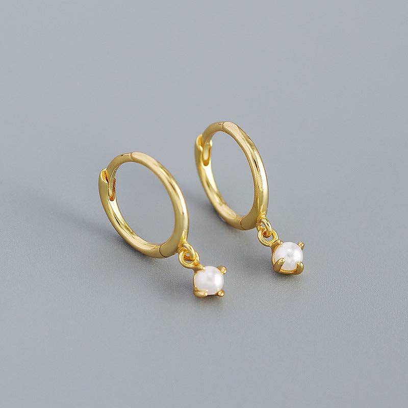 Dainty Pearl Dangle Drop Hoop Earring in 925 Sterling Silver