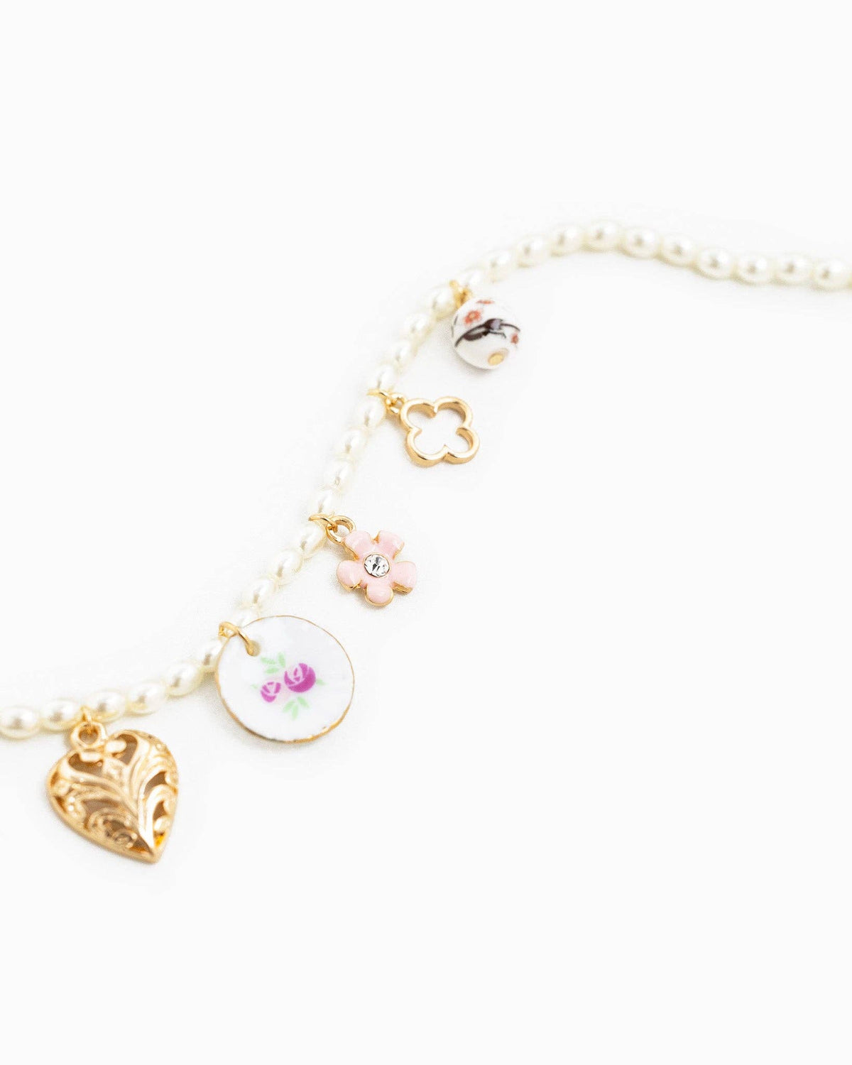 Feminine Ceramic Charm Pearl Chain Necklace