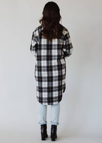 Black, White & Olive Plaid Long Flannel