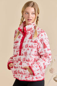 Winter Village Print Puffer Jacket – Holiday Outerwear