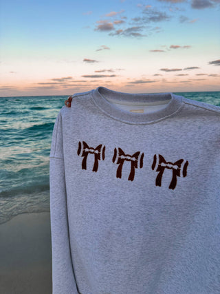Pearl Grey Football Bows Game Day Embroider Sweatshirt