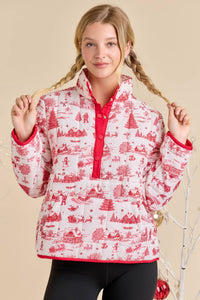 Winter Village Print Puffer Jacket – Holiday Outerwear