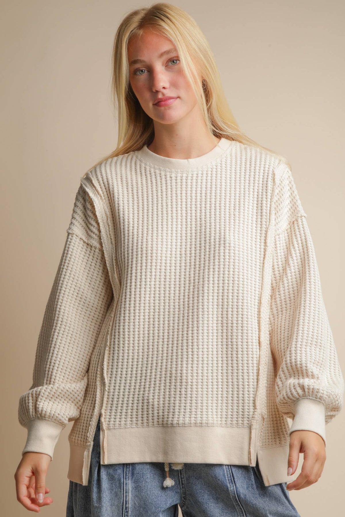 Jillian Oversized Waffle Knit Casual Top