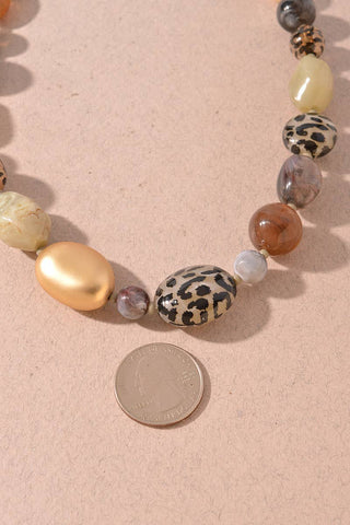 Leopard Print & Mixed Beaded Statement Necklace
