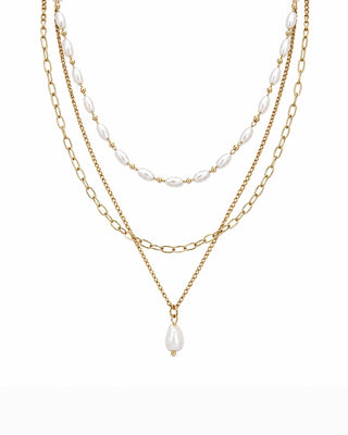 Layered Stainless Steel Pearl Pendant Necklace